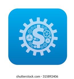 Dollar gear icon on blue button background, clean vector