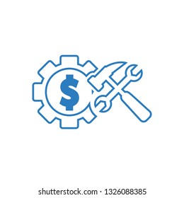 Dollar gears icon with tools vector