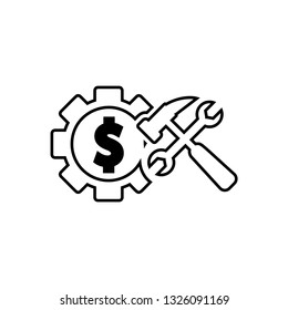Dollar gears icon with tools vector