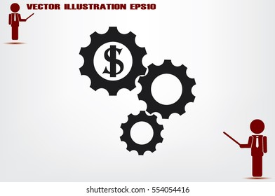 Dollar gears icon vector illustration eps10. Isolated badge for website or app - stock infographics