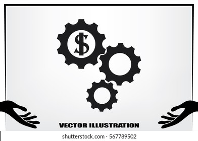 Dollar gears icon vector illustration eps10. Isolated badge for website or app - stock infographics.