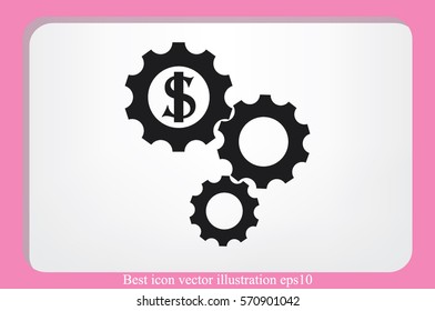 Dollar gears icon vector illustration eps10. Isolated badge for website or app - stock infographics.