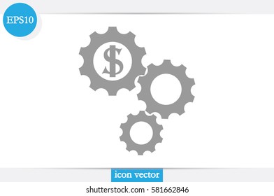 Dollar gears icon vector illustration eps10. Isolated badge for website or app - stock infographics.