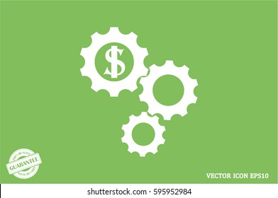 Dollar gears icon vector illustration eps10. Isolated badge for website or app - stock infographics