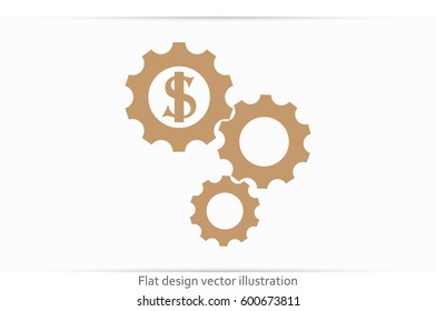 Dollar gears icon vector illustration eps10. Isolated badge for website or app - stock infographics