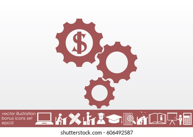 Dollar gears icon vector illustration eps10. Isolated badge for website or app - stock infographics