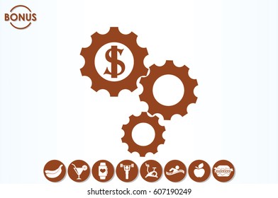 Dollar gears icon vector illustration eps10. Isolated badge for website or app - stock infographics