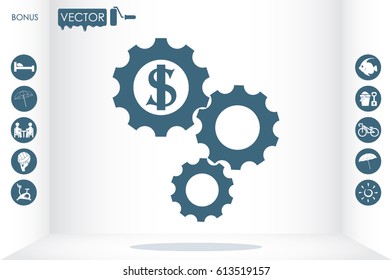 Dollar gears icon vector illustration eps10. Isolated badge for website or app - stock infographics