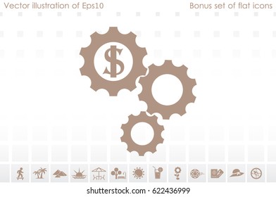 Dollar gears icon vector illustration eps10. Isolated badge for website or app - stock infographics