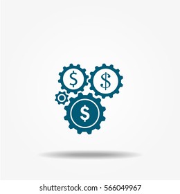 Dollar gears icon, vector signs