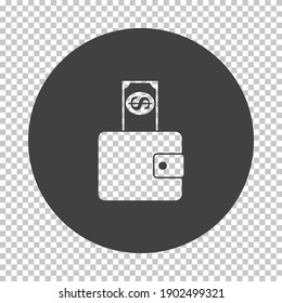 Dollar raus aus dem Purse-Symbol. Ziehen Sie das Stift-Design auf dem Tranparency Grid ab. Vektorgrafik.