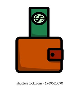Dollar Get Out From Purse Icon. Editable Bold Outline With Color Fill Design. Vector Illustration.