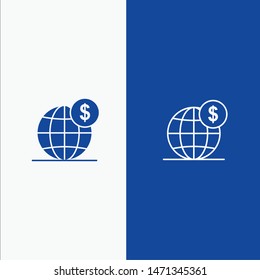 Dollar, Global, Business, Globe, International Line and Glyph Solid icon Blue banner Line and Glyph Solid icon Blue banner. Vector Icon Template background