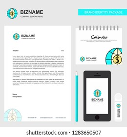 Dollar globe  Business Letterhead, Calendar 2019 and Mobile app design vector template
