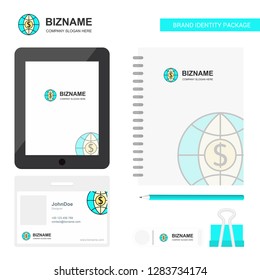 Dollar globe  Business Logo, Tab App, Diary PVC Employee Card and USB Brand Stationary Package Design Vector Template