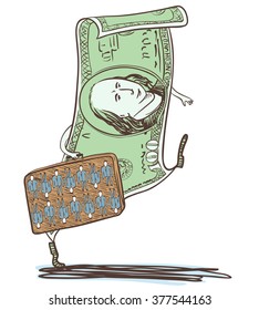 Dollar goes with a case full of businessmen, color version