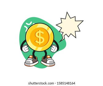 Dollar gold coin angry with speech bubble cartoon. Mascot Character vector.