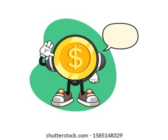 Dollar gold coin costumer cervices with speech bubble cartoon. Mascot Character vector.