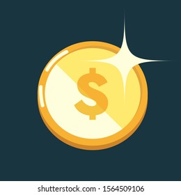 dollar gold coin flat design isolated vector icon 