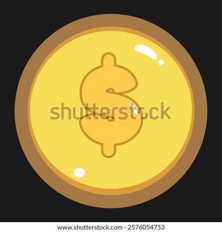 Dollar gold coin isolated on a black background cartoonist vector illustration