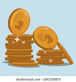 Dollar gold coins vector illustration. Financial and currency concept 
