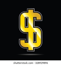 dollar gold icon vector on black background
