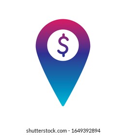 dollar gps mark gradient line style icon of money financial item banking commerce market payment buy currency accounting and invest theme Vector illustration