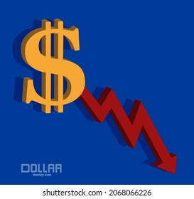 Dollar and graf Bearish icon, background money vector