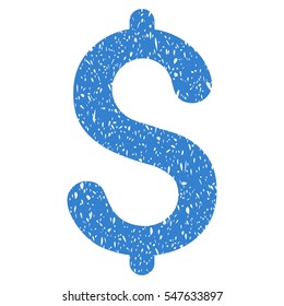 Dollar grainy textured icon for overlay watermark stamps. Flat symbol with scratched texture. Dotted vector cobalt ink rubber seal stamp with grunge design on a white background.
