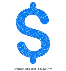 Dollar grainy textured icon for overlay watermark stamps. Flat symbol with dirty texture. Dotted vector blue ink rubber seal stamp with grunge design on a white background.