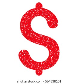 Dollar grainy textured icon for overlay watermark stamps. Flat symbol with unclean texture. Dotted vector red ink rubber seal stamp with grunge design on a white background.