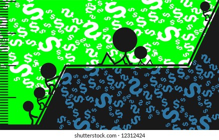 dollar graph and man in different positions	