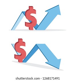 Dollar graphic up and down arrow icon vector illustration