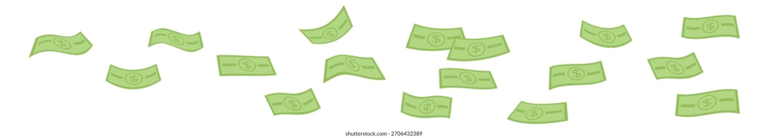 Los billetes verdes de dólar yacían en el suelo. Dinero de dibujos animados
