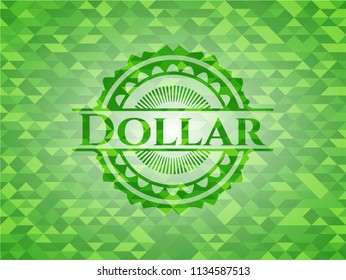 Dollar green emblem with triangle mosaic background