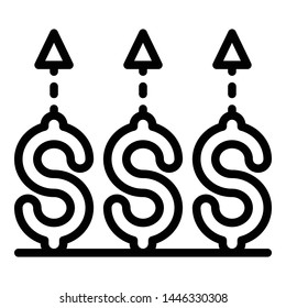 Dollar grow icon. Outline dollar grow vector icon for web design isolated on white background