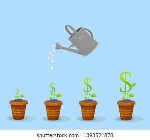 
dollar grows in a flower pot vector illustration