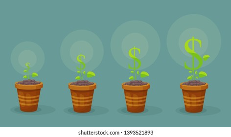 
dollar grows in a flower pot vector illustration