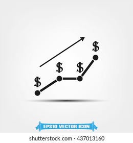 dollar growth chart icon vector