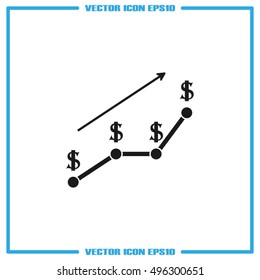dollar growth chart icon vector