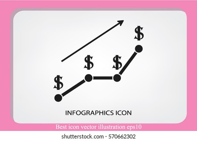dollar growth chart icon vector