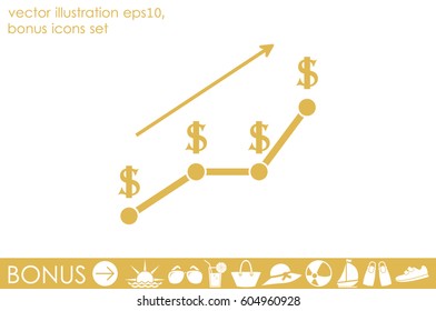 dollar growth chart icon vector