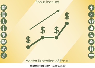 dollar growth chart icon vector