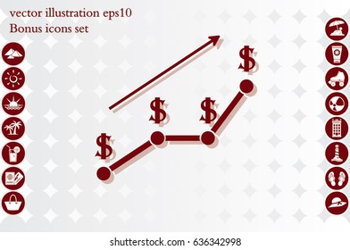dollar growth chart icon vector