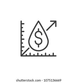 Dollar growth chart with oil drop outline icon. linear style sign for mobile concept and web design. Oil industry growth line vector icon. Symbol, logo illustration. Pixel perfect vector graphics