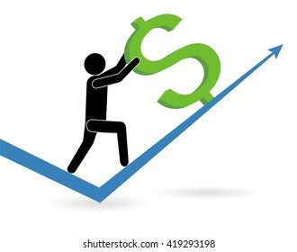 Dollar growth. Growth Chart with dollar sign. Exchange rate.