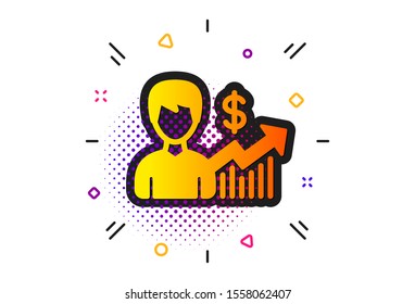 Dollar with Growth chart sign. Halftone circles pattern. Business results icon. Classic flat business growth icon. Vector