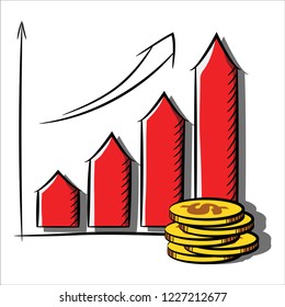Dollar Growth Chart. Sketch-Style Icon. Symbol. Sign. Stock Vector Illustration. Transparent. White Isolated.