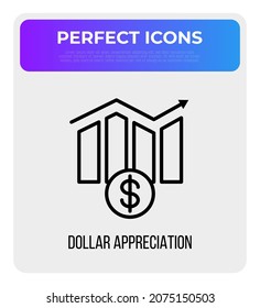 Dollar growth chart thin line icon. Business analytics. Modern vector illustration.