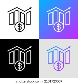 Dollar growth chart thin line icon. Business analytics. Modern vector illustration.